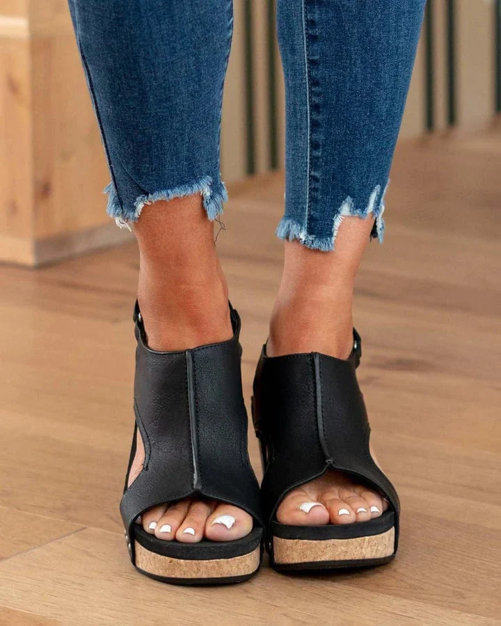 Women's Leather Platform Wedge Orthopedic Sandals